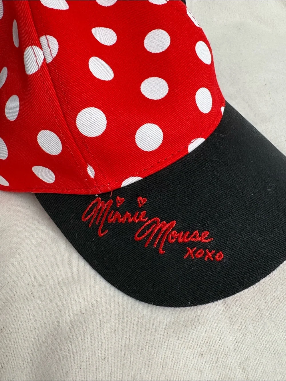 Disney Parks Youth Red & Black Minnie Mouse Polka Dot Hat, Bow Ears, COTTON, NWT